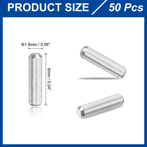 50 PCS 1.6Mm By 6Mm Stainless Steel Dowel Pins Kit For Shelves And Fasteners Silver Finish Durable Corrosion Resistant Hardware