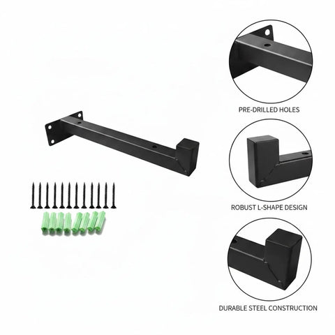 Heavy Duty Black Steel Shelf Brackets For Garage Kitchen And Workshop Storage Durable Wall Mount Supports For Floating Shelves Holds Tools Cast Iron Pans Books And Decor 1 Pack with screws and anchors