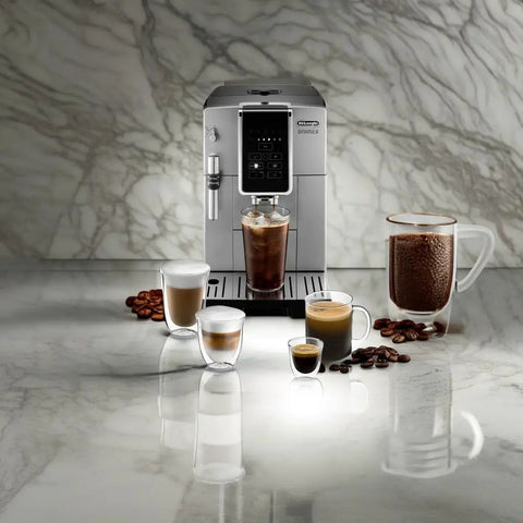 Dinamica Fully Automatic Coffee And Espresso Machine With Premium Adjustable Frother And Iced Coffee Recipe Stainless Steel Finish