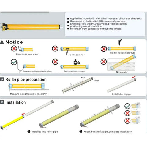 Installation instructions for AM25 12V DC Tubular Roller Blind Motor With Built In Limit Switch Adjustable By Allen Wrench