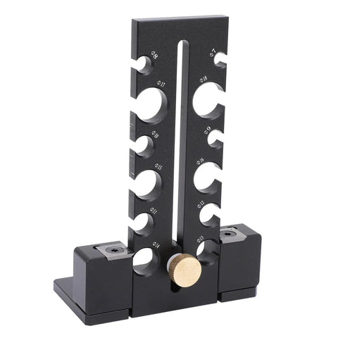 Heavy Duty Adjustable Wood Dowel Maker Jig Kit With Dual Aluminum Blades For Electric Drills, detailed aluminum template for precise dowel sizes.