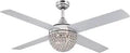 52 Inch Brushed Nickel Indoor Ceiling Fan With Dimmable LED Light Kit And Crystal Jewel Shade, Remote Included, Reversible Silver Graphite Blades
