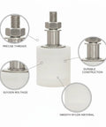Close-up of Nylon Bottom Guide Wheel Replacement for Cabinet Drawer Tracks with white roller and precise threads