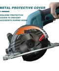 Badass Cordless Brushless Circular Saw 5 Inch 125mm featuring metal protective cover for safety during cutting operations.