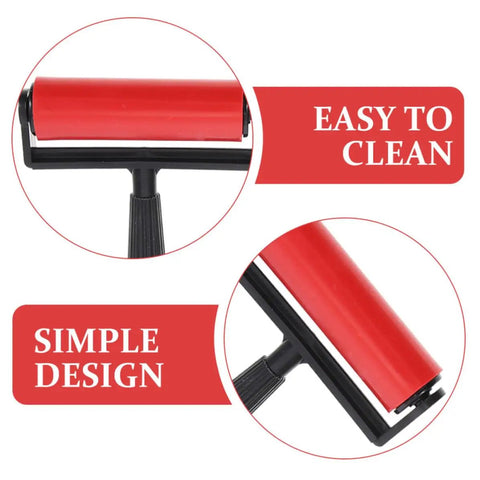Close-up of red plastic roller from 3 Pack Slick Glide Plastic Ink Rollers For Printmaking And Diamond Art Projects, showing easy clean feature.