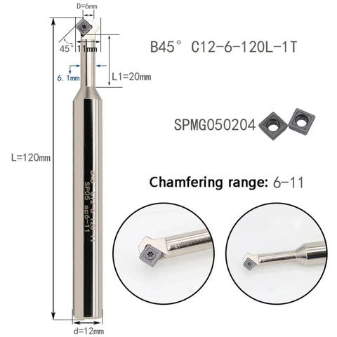 Top Shelf 45 Degree Chamfering Tool Tfd45 Scmt09 Carbide Insert For Cnc Lathe And Milling Gear Nail shown with dimensions and chamfering range.