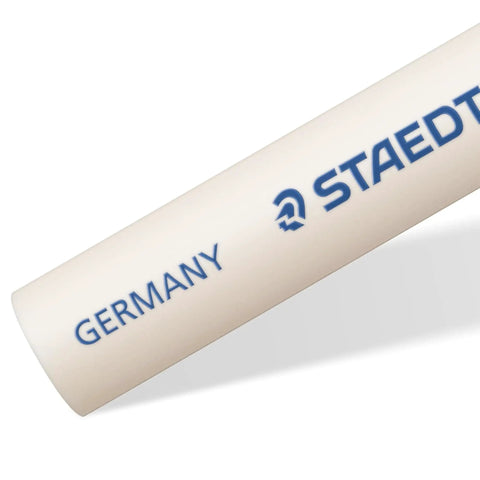 Close-up of Mars Plastic Eraser Refills Latex Free For Refillable Eraser Holder White 2 Pack, showcasing the brand name 'STAEDT' and 'GERMANY' text.