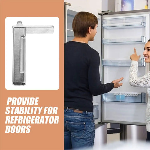2 Pack Beefy Stainless Steel Freezer Door Hinges With Rebound Spring for household refrigerators, shown with open fridge.