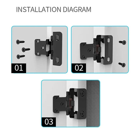 Installation diagram for Self Closing Cabinet Hinge Set, Soft Close Overlay Flush Hinges, 2 Pack Door Hardware