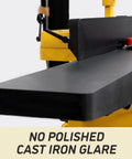 Close-up of precision cast iron table of Industrial Grade 16 Inch Parallelogram Jointer With Helical Cutterhead 7.5 Hp Three Phase Motor.