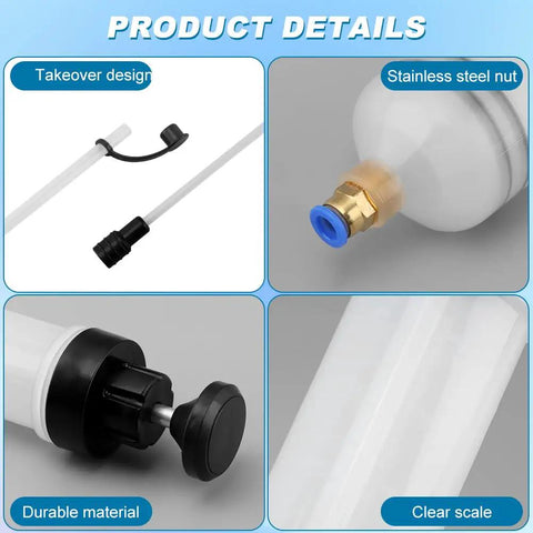 Grease Monkey Ready Manual Fluid Extractor Pump With Three Extension Hoses For Brake Fluid Swap and Gear Oil Transfer solid rubber seal details