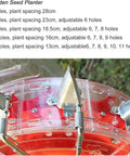 Pro Grade Garden Seeder For Backyard Sowing focusing on adjustable seed disc with various hole settings for precise planting.