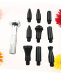 Auto Dent Repair Kit With Replaceable Heads, Pro Grade Dent Remover Tool Set parts with nine black heads and one silver handle.