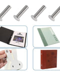 Kickass Stainless Steel Chicago Binding Screws With Phillips Cross Head, Heavy Duty Round Screw Posts And Nail Rivets, Genuinely Rust Proof 5 Mm By 20 Mm Hardware Kit, Real Deal Silver Tone Fasteners. Three durable metal screws with smooth silver finish.