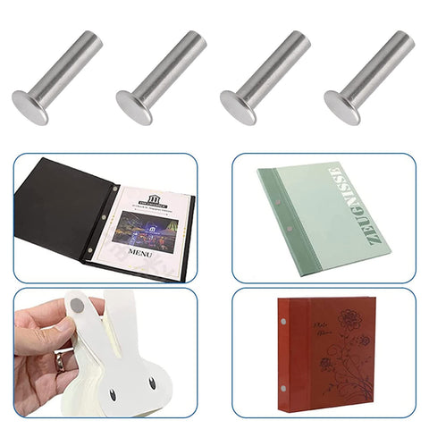 Kickass Stainless Steel Chicago Binding Screws With Phillips Cross Head, Heavy Duty Round Screw Posts And Nail Rivets, Genuinely Rust Proof 5 Mm By 20 Mm Hardware Kit, Real Deal Silver Tone Fasteners. Three durable metal screws with smooth silver finish.