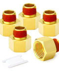Five Piece Beefy Brass Pipe Fitting Reducer Adapter Set Three Eighths Inch Female To One Quarter Inch Male Includes Sealant