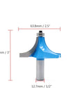 Heavy Duty Carbide Quarter Round Router Bit Half Inch Shank One Inch Cutting Radius with blue base and steel shaft for woodworking.