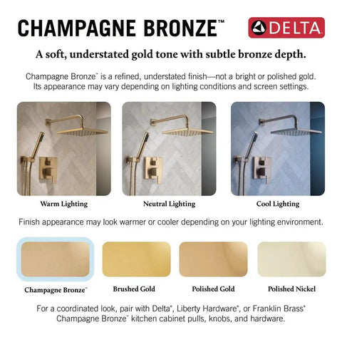Spike Your Bath Game With This Sleek 10 Inch Round Rain Shower System In Champagne Bronze, Complete Valve Trim Kit And Handheld Sprayer For A Hassle Free Swap