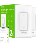 WiFi Smart Light Switch For Alexa And Google Home, Single Pole, includes packaging and smartphone app interface displayed.