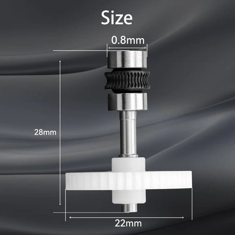 Size diagram of Active Extrusion Wheel Assembly For Bambu Lab X1 Series 3D Printers, showcasing dimensions 28mm x 22mm x 0.8mm.