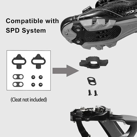 Dual Function SPD Bike Pedals With Toe Clip Straps Cage For 9/16 Inch Axle, clipless and platform pedal shown with SPD compatibility