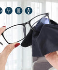 12-pack eyeglass cleaning cloths: 6 black and 6 gray, 6x7 in microfiber lens wipes with pouch for glasses and devices