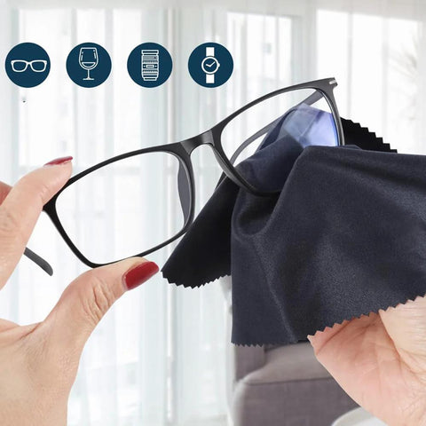 12-pack eyeglass cleaning cloths: 6 black and 6 gray, 6x7 in microfiber lens wipes with pouch for glasses and devices