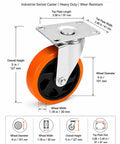4 Inch Caster Wheel dimensions with industrial swivel casters, heavy duty wear resistant design for shop carts.