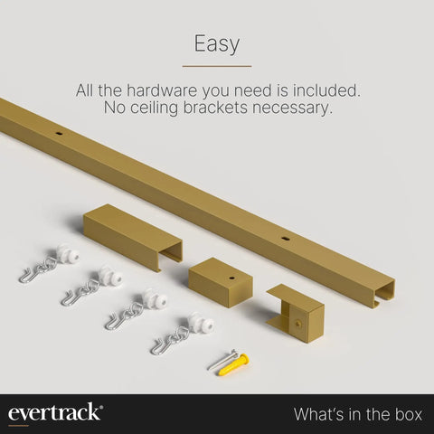 Ceiling Mounted Curtain Rail 20 Ft Satin Brass Track For Curtains And Room Dividers, Privacy Panels, Offices, Classrooms, Hospitals And More, USA Made Heavy Duty Ceiling Track System For Home Or Business Use hardware set