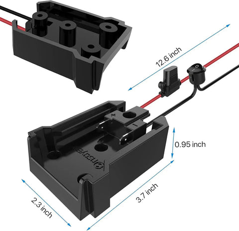 Secure Battery Adapter With Fuse And Switch For 18V Milwaukee Batteries Heavy Duty 12 Gauge Wire Power Converter diagram.