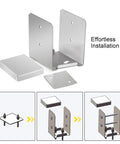 Standoff Stainless Steel Adjustable Post Base Anchor for 6 by 6 Posts showing parts and assembly steps