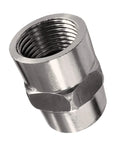 TopTier 304 Stainless Steel Pipe Coupling One Half Inch Female X Female Threaded Fitting in brushed finish for plumbing or brewing.