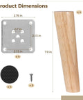 Solid Wood Furniture Leg Set 4 Pcs 7.9 Inch Angled Cone Legs With Anti Slip Pads Light Brown Finish, mounting plate, screws