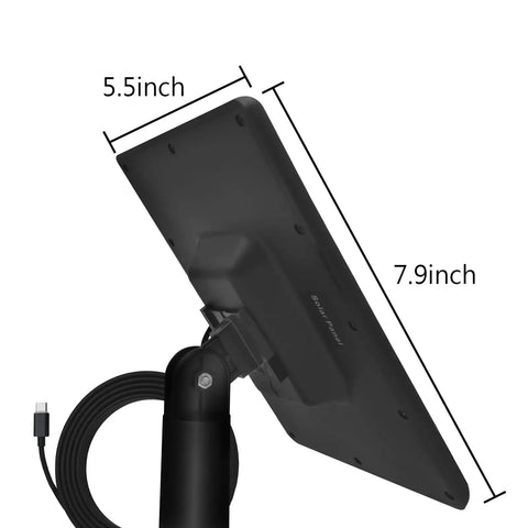 Side view of 5W Solar Panel Charger With 3500mWh Internal Battery 2 Pack Outdoor Power Kit For Outdoor Cams with dimensions.