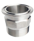 Front view of LOZOME 1.5in sanitary tri-clamp to NPT 1-1/4in hex male adapter, 304 stainless.