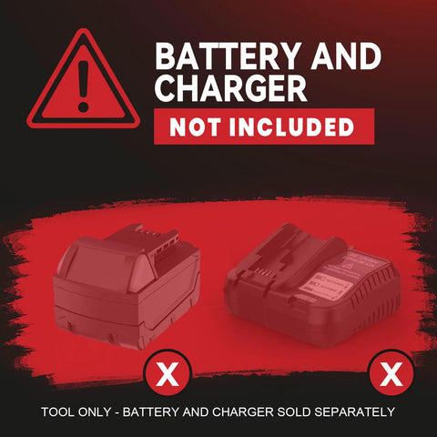 Warning image showing battery and charger not included for Heavy Duty Cordless Die Grinder featuring a Zippy 26000 Rpm Brushless Motor.