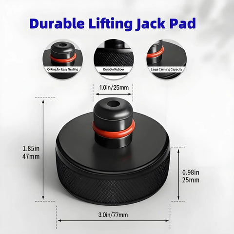 Heavy Duty Jack Pads For Tesla Models 3 S X Y With Juniper Style 4 Pucks And Storage Case, Durable Rubber, Measurements Shown