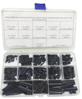 360 Piece Steel Split Spring Dowel Roll Pins Kit in plastic case showing assorted sizes M1.5 to M6 for DIY and repairs.