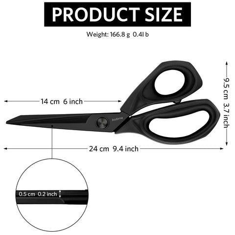 Black Titanium Fabric Scissors For Dressmaking Pro Grade Heavy Duty Multipurpose Shears With Titanium Coated Blades And Soft Grip Handles 25cm Cutting Tool For Seamstresses Tailors And Craft Projects, size diagram