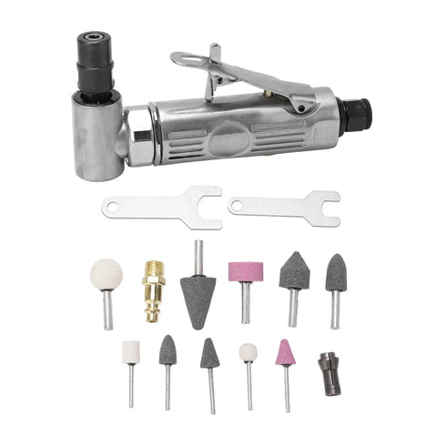 Heavy Duty Right Angle Pneumatic Air Die Grinder With A Powerhouse Twenty Thousand Rpm Motor and accessories for engraving and grinding.