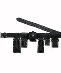 7 In 1 Leather Work Belt For Pros With Scaffolding Pouch And Multiple Holders, Heavy Duty Black Leather Construction, laid flat view.
