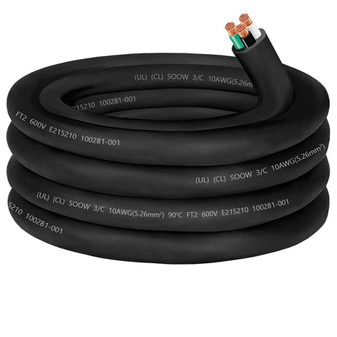15 Foot 10 AWG SOOW Three Conductor Portable Power Cable 30 Amp 600V Extension Cord For Welder Generator RV Motor Lead Battery Charger Outdoor Use Heavy Duty coiled view