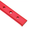 Close-up of 200mm T Slot Miter Track Jig For Woodworking Pro Grade Aluminum Alloy with red finish and screw holes.