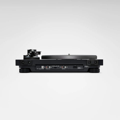 Technics SL-40CBT Premium Direct Drive Turntable rear view showing aluminum construction and audio ports for vinyl lovers.