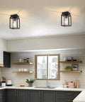 Modern kitchen with Matte Black Semi Flush Mount Ceiling Light Fixture With Clear Glass Shade Farmhouse Style Ceiling Lighting