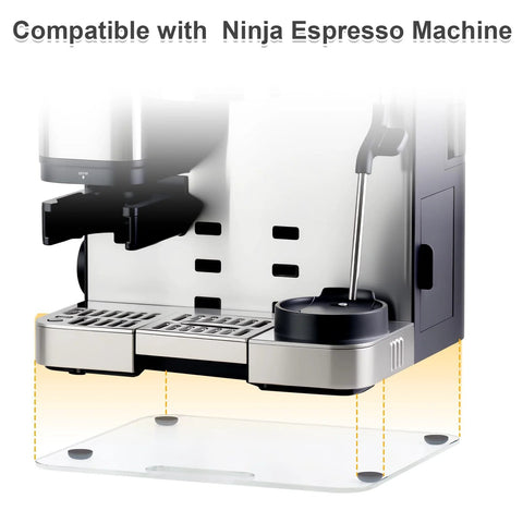 Transparent acrylic appliance slider tray for Ninja ES601/ES701 espresso machine, shown beneath the unit.