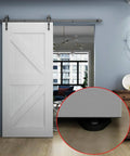 Black Aluminum Floor Guide For Sliding Barn Door Hardware Set Of 2 With T Shape Floor Mounted for Easy Installation under white door.
