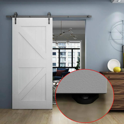 Black Aluminum Floor Guide For Sliding Barn Door Hardware Set Of 2 With T Shape Floor Mounted for Easy Installation under white door.