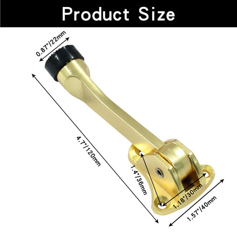 Kickdown Door Stopper 4 Inch Heavy Duty Door Stop 2 Pack With Mounting Screws And Screwdriver Zinc Alloy Brushed Satin Finish Non Slip Rubber Tips For Secure Hold Open And Prevent Slams, 4.7in size diagram