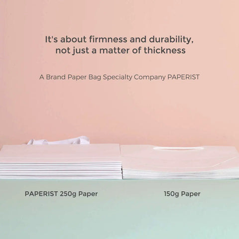 Custom White Paper Bags 100 Pack With Logo Printing 21.7x6.1x15.7 Inches 250G Thick Paper vs 150G Comparison